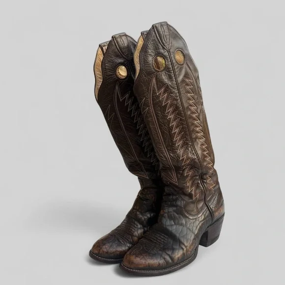 Vintage Sanders tall brown marbled leather western boot - Picture 6 of 16